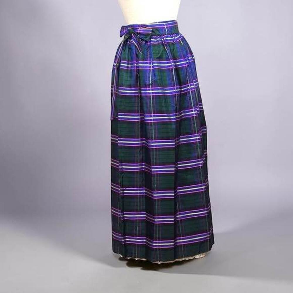 Rare Early VTG 60/70 Ellen Tracy for Bonwit Silk Taffeta Plaid Tartan Wrap Skirt